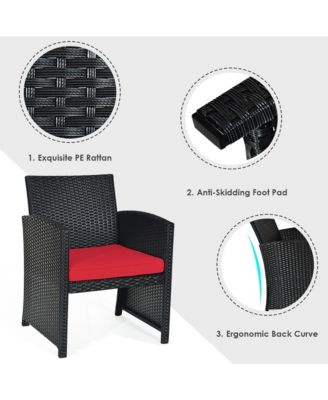 4PCS Rattan Outdoor Conversation Set Patio Furniture Set w/ Red Cushions