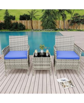 3 Piece Grey PE Rattan Patio Conversation Set with 2 Chairs & Coffee Table, Outdoor Furniture for Patio, Porch, Balcony
