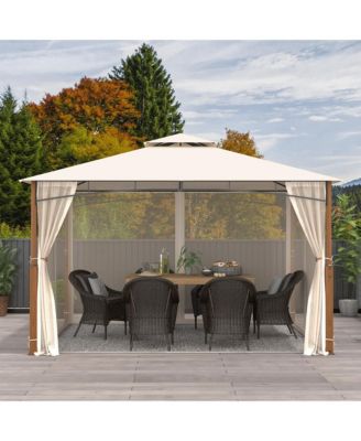 12' x 10' Outdoor Patio Gazebo w/ Netting 2-Tier Canopy Roof Metal Frame