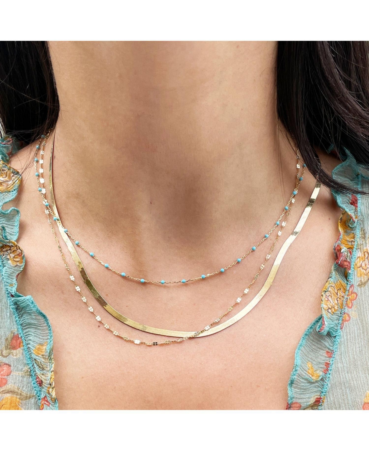 The Lovery Mini Herringbone Necklace 14K Gold - 3 millimeters