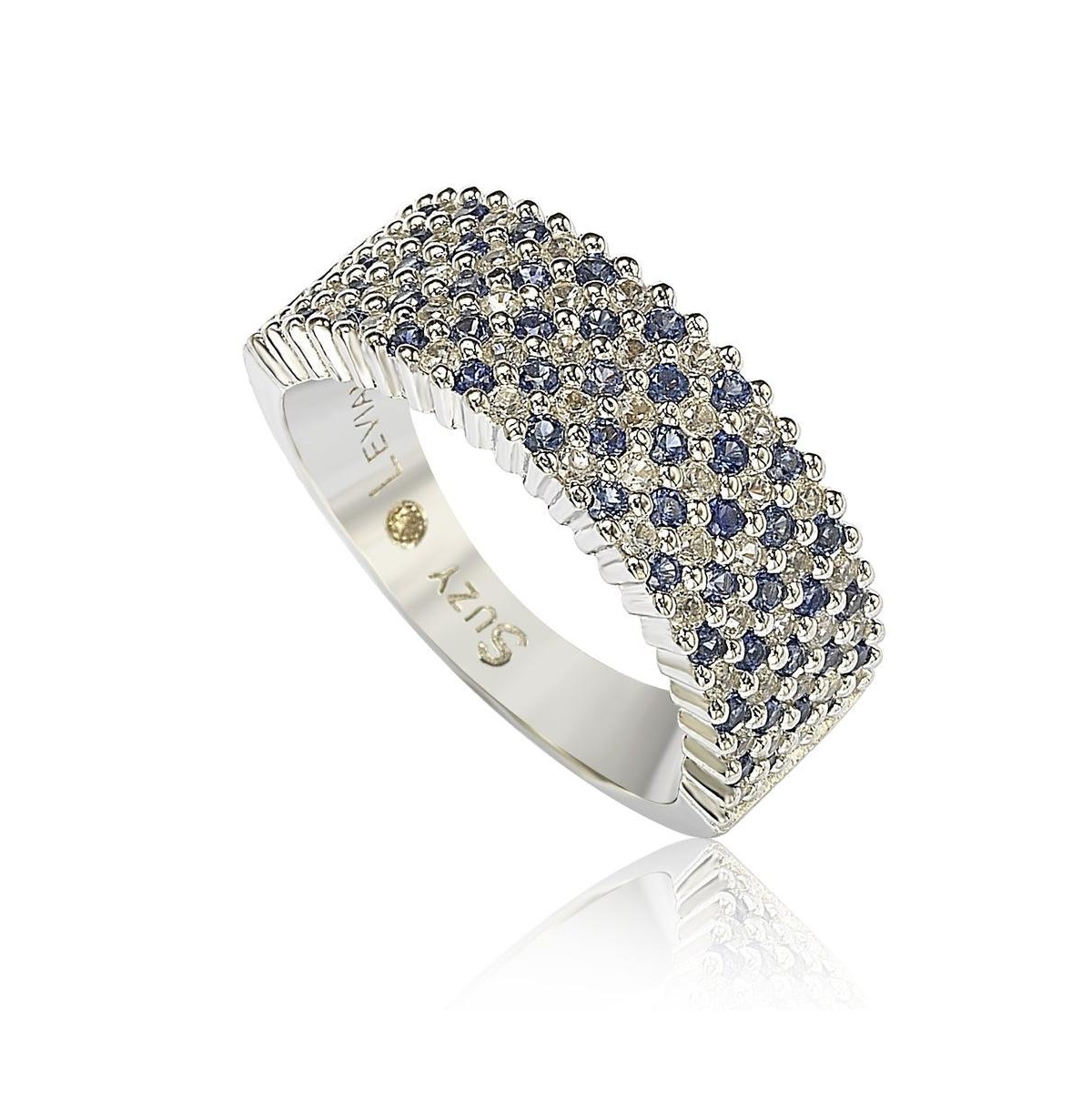 Suzy Levian New York Sterling Silver Sapphire & Created White Half Band