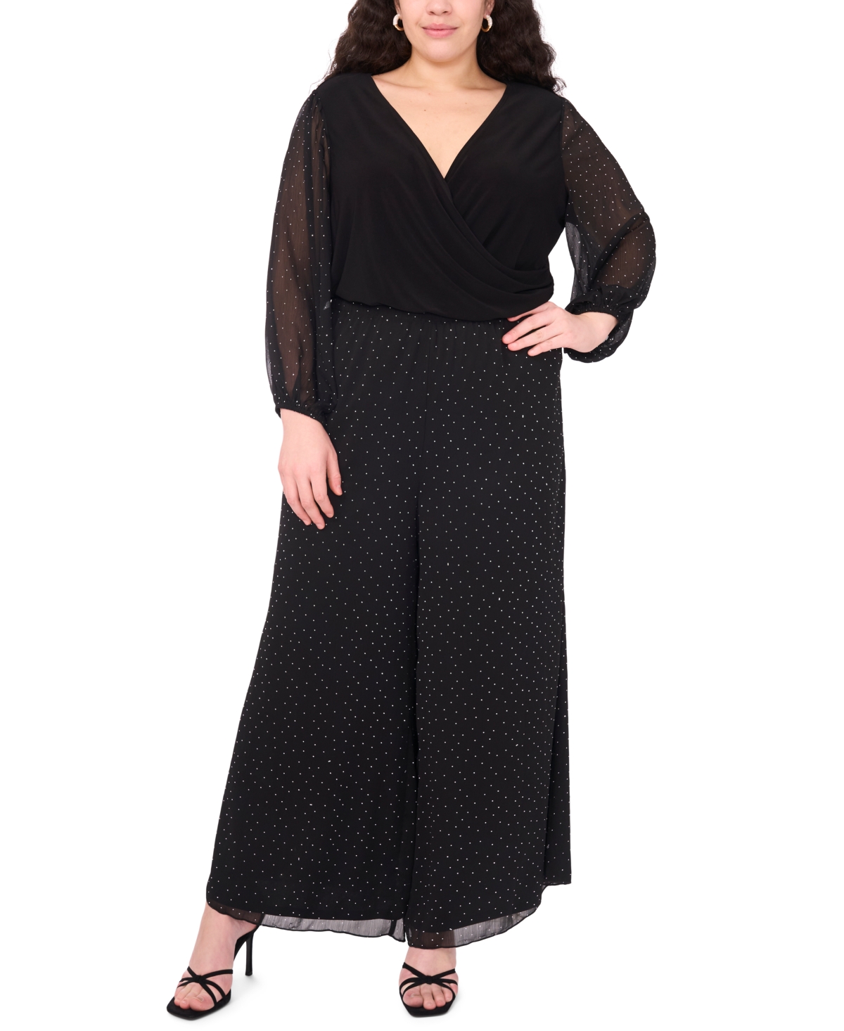 Msk Plus-size Women's Puffed Wrap Top In Black