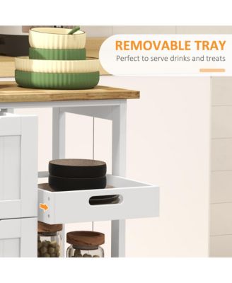 26.5&amp;#x22; Rubberwood, MDF Drawers, Slatted Shelves, Removable Tray, Locking Wheels Bar Serving Cart Rolling Kitchen Cart