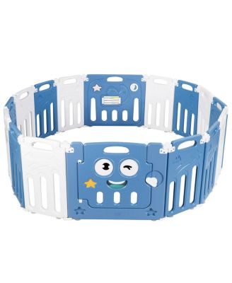 16-Panel Foldable Baby Playpen Kids Activity Centre w/ Lock Door & Rubber Mats