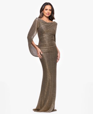 Women's&nbsp;Long Metallic Crinkle Drape Back Boat Neck Dress