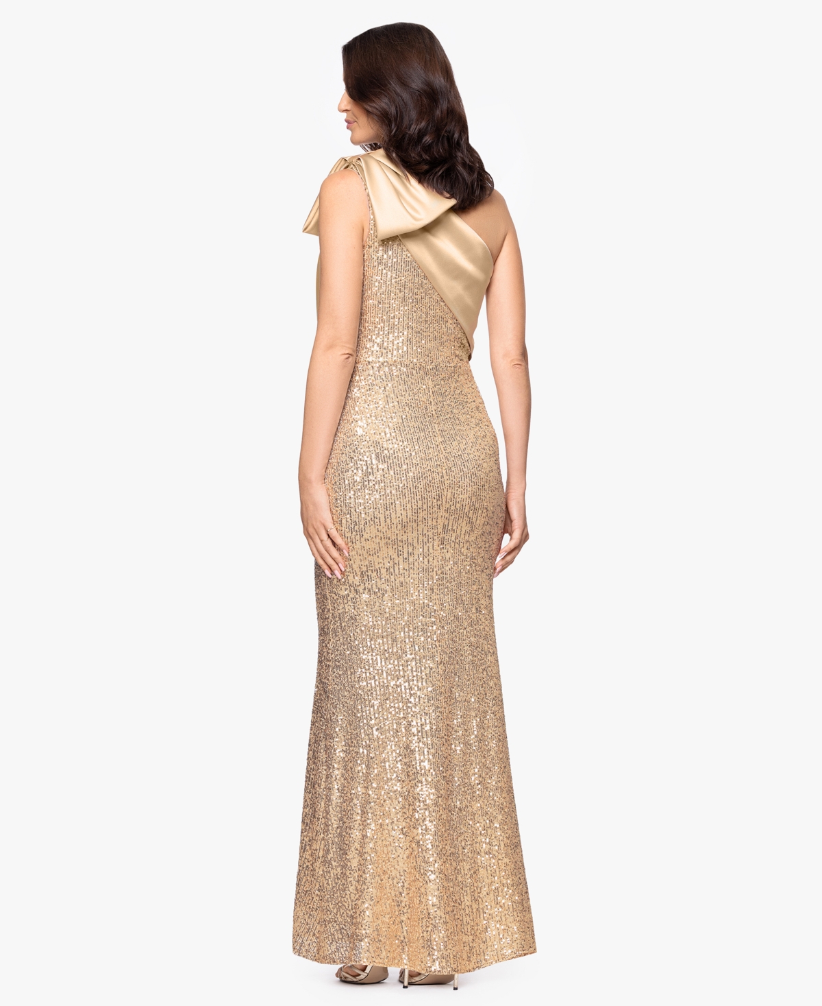 Betsy & Adam Women's Sequined One Shoulder Gown In Neutral