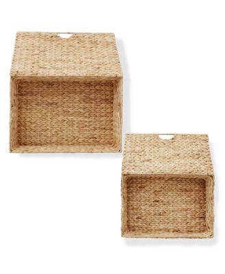 Set of 2 Water Hyacinth Storage Baskets (Medium/Large),  Multipurpose Organizer Rectangular Totes with Removable Lids