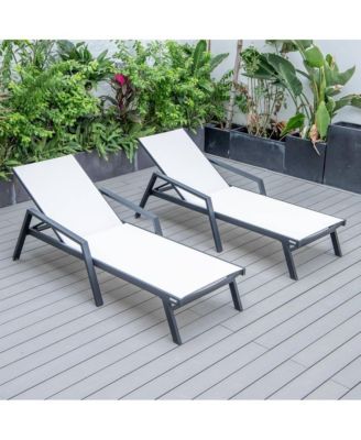 Lounge Chair With Armrests in Black Aluminum Frame, Set of 2