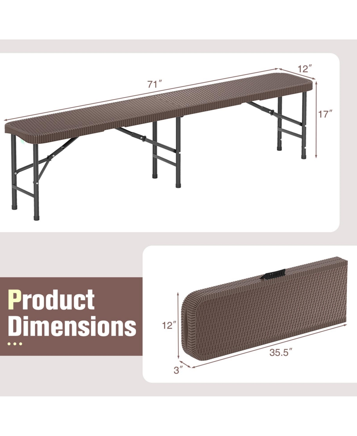 Gymax Set Of 2 6FT Plastic Folding Bench w/ 1320 Lbs Capacity Handle & Lock For Outdoor