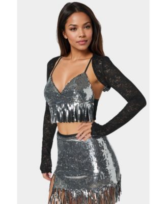 Women's Lace Shrug and Sequins Cami