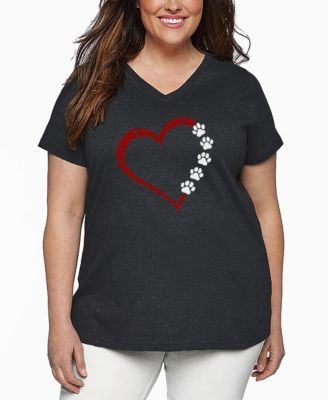 Plus Size Meow Heart Word Art V-Neck T-Shirt