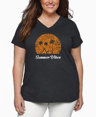Plus Size Summer Vibes Word Art V-Neck T-Shirt