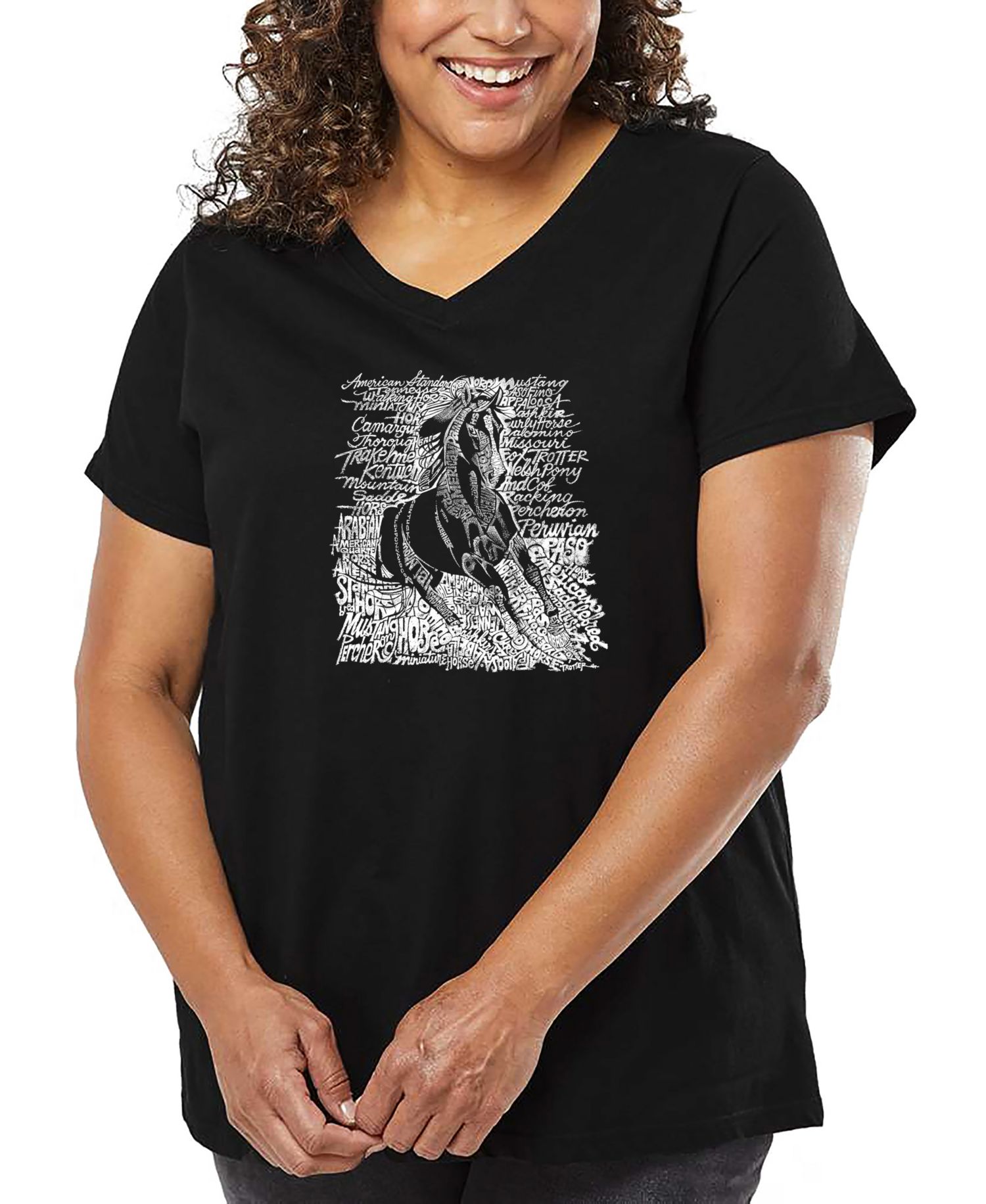 Plus Size POPULAR HORSE BREEDS Word Art V-Neck T-Shirt
