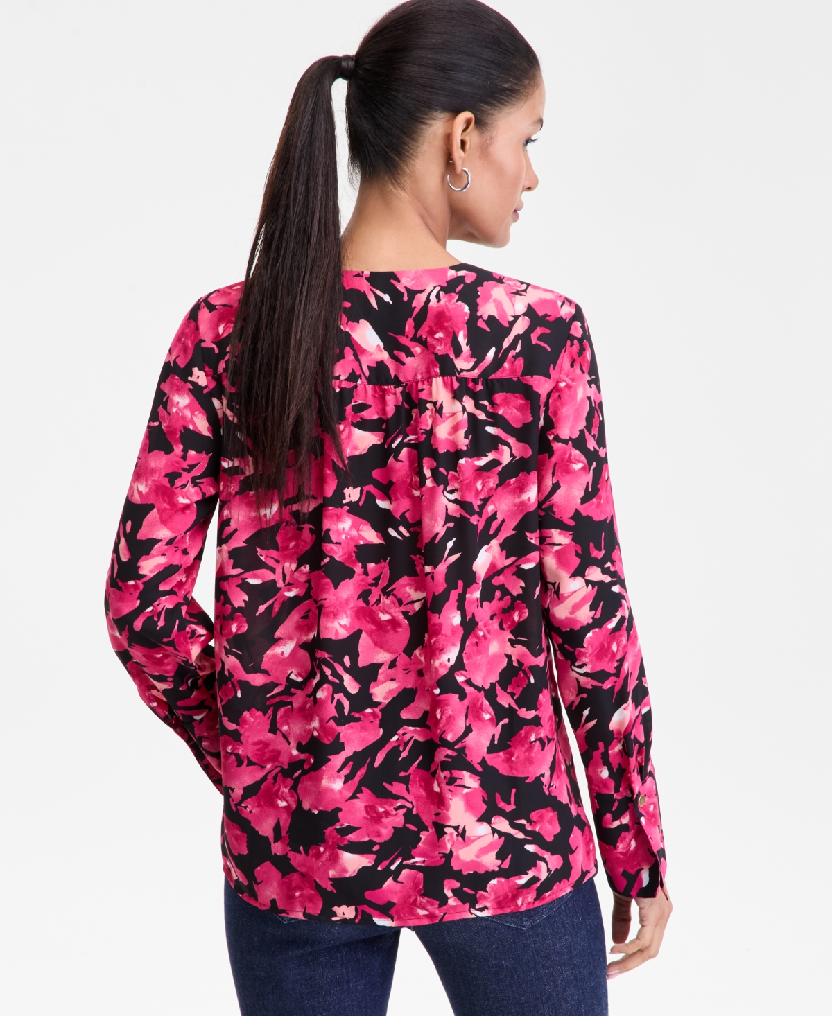 Inc International Concepts Women's Surplice Long-sleeve Blouse, Exclusively At Macy's In Multi