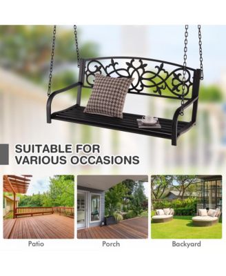 Patio Hanging Porch Swing 2-Person Outdoor Metal Swing Bench Chair w/ Chains