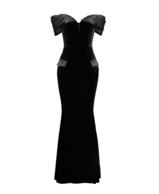 Women Qamra Black Velvet Off Shoulder Mermaid Maxi Dress