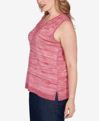 Plus Size Marled Knit Embroidered Tank Sweater 