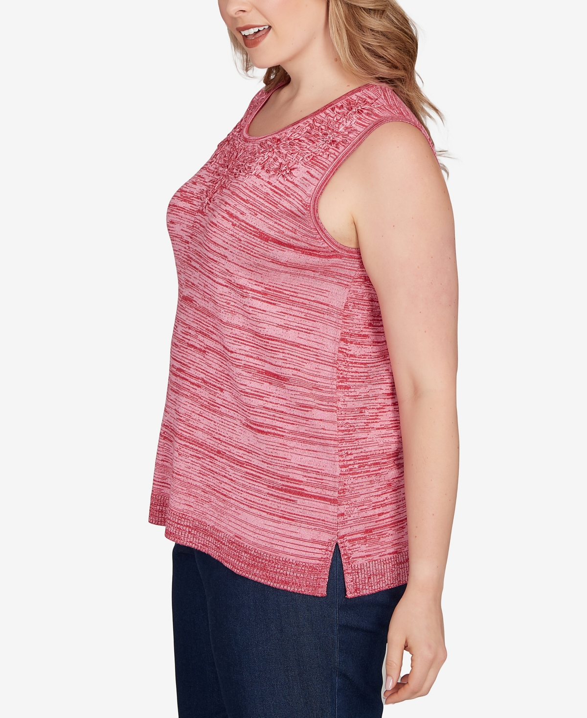 Ruby Rd. Plus Marled Knit Embroidered Tank Sweater