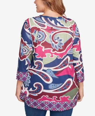 Plus Size Geo Paisley Border Top