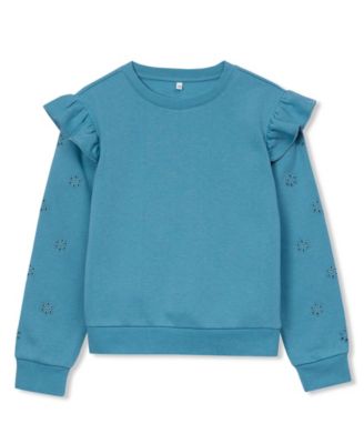 Girls Long Sleeve Cozy Fleece Ruffle Eyelet Sweatshirt
