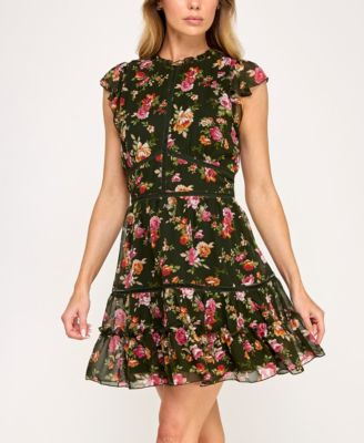 Juniors' Ruffle Tiered Fit and Flare Dress