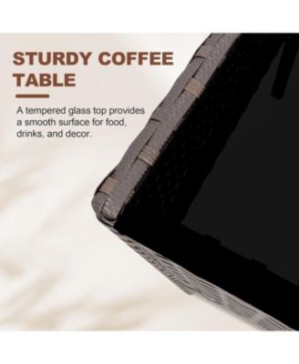 4 Piece Wicker Rattan Patio Conversation Set with 2 Chairs, Loveseat & Coffee Table for Front Porch, Balcony, Bistro Use