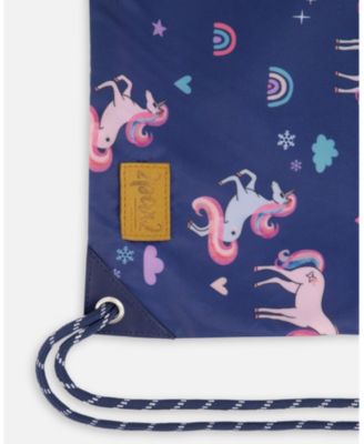 Girl Drawstring Bag Navy Unicorn Print - Toddler|Child