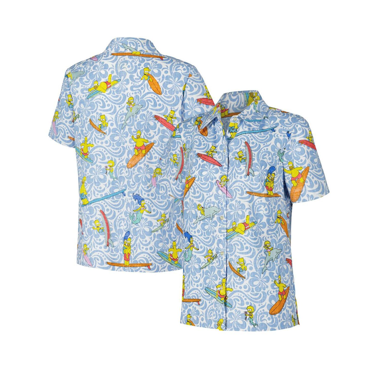 Women's Light Blue The Simpsons Cowabunga Relaxed Button-Up Shirt