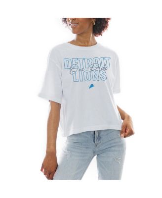 Gameday Couture - Women's White Detroit Lions Keep Playing Boxy Fit Cropped T-Shirt