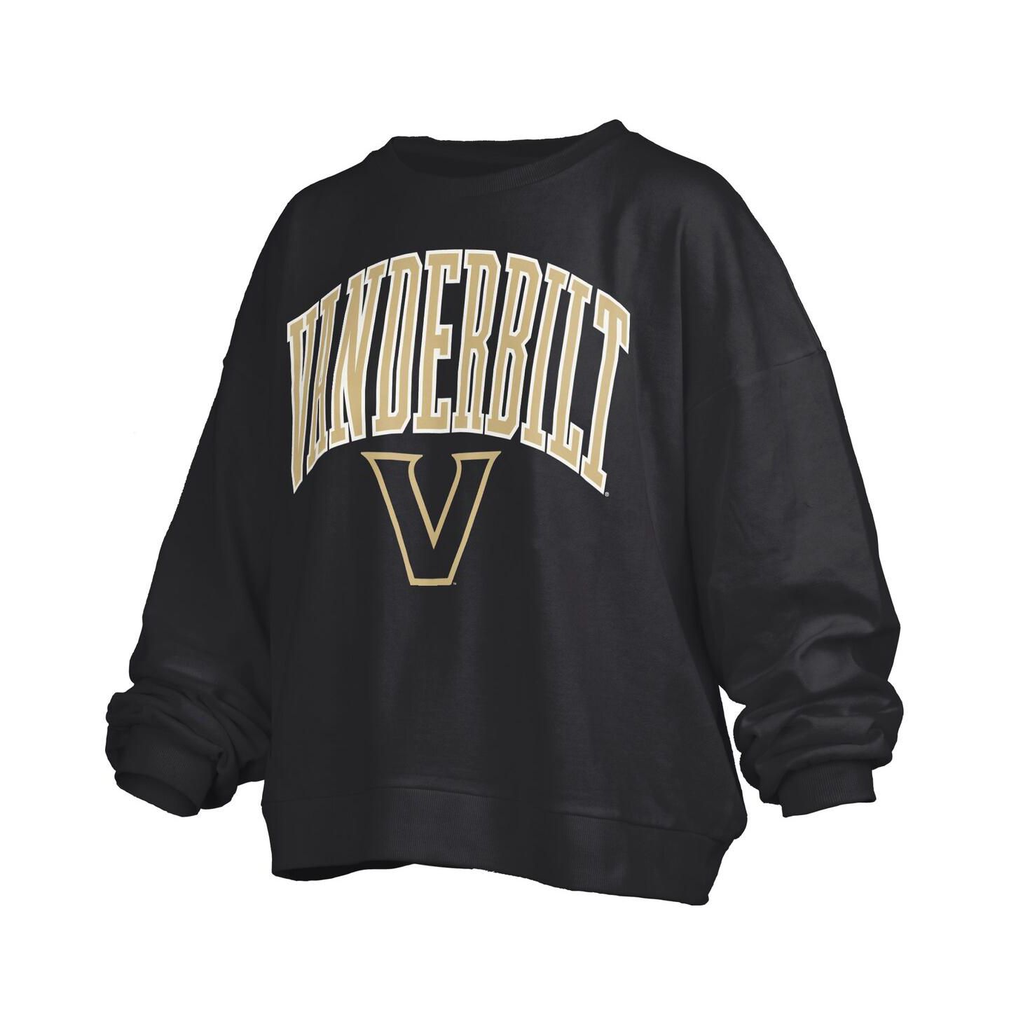 Женская толстовка Pressbox Black Vanderbilt Commodores Janise Arch Over Logo Waist Length Oversized Pullover — фото 3