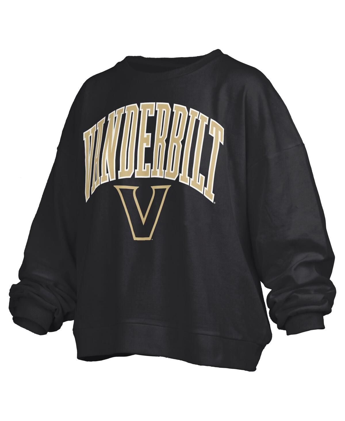 Pressbox Women's Black Vanderbilt Commodores Janise Arch Over Logo Waist Length Oversized Pullover Sweatshirt In Black