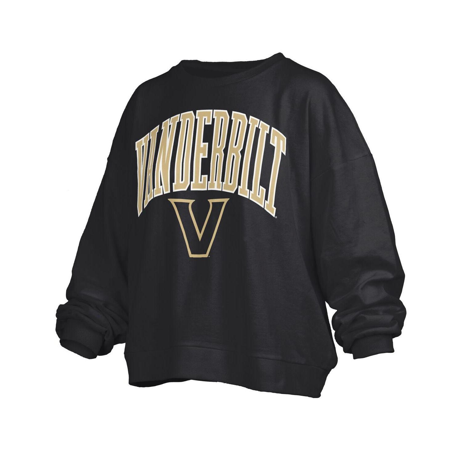 Women's Black Vanderbilt Commodores Janise Arch Over Logo Waist Length Oversized Pullover Sweatshirt