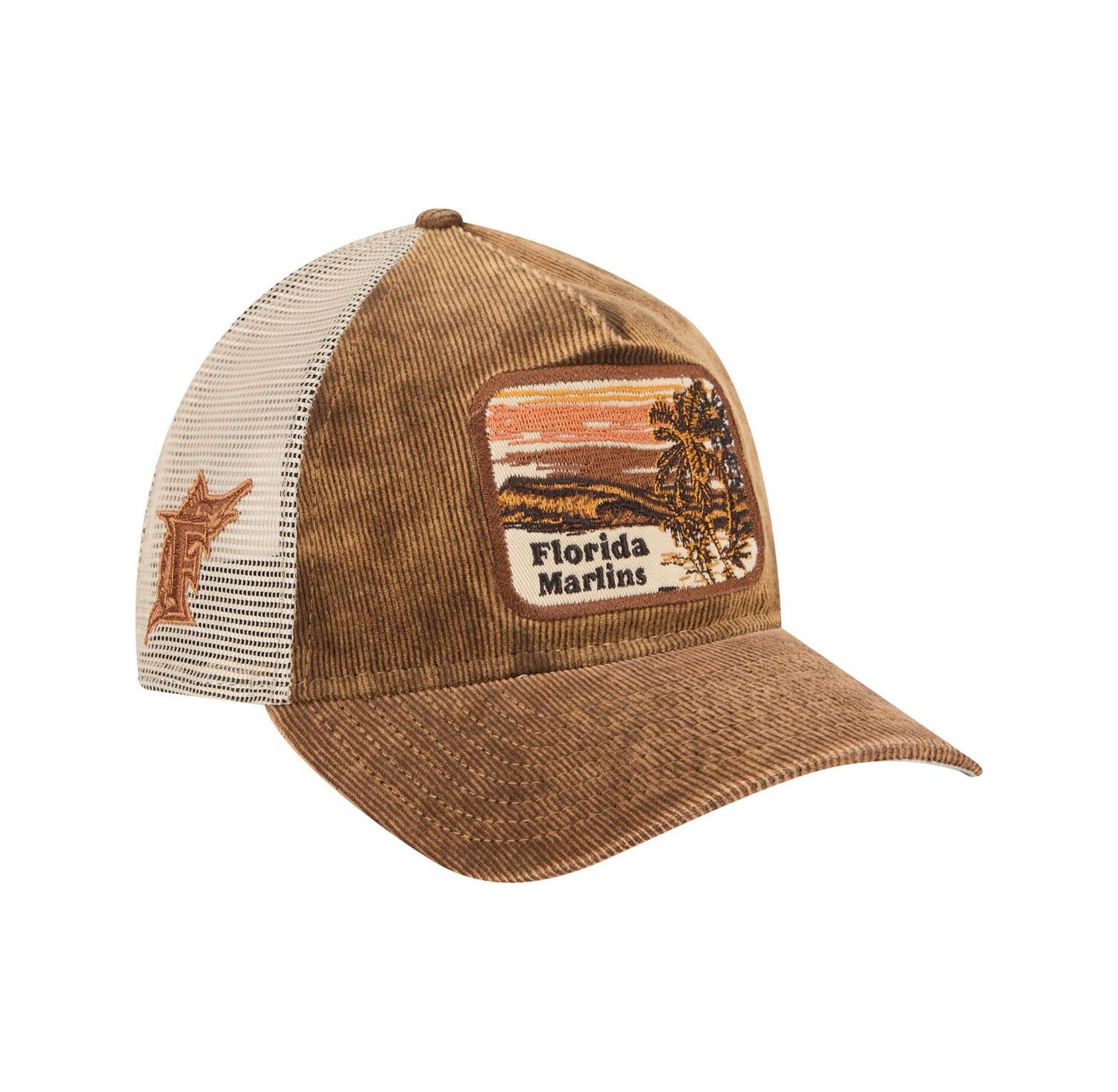 Men's Dark Brown Florida Marlins Vintage Landscape 9TWENTY A-Frame Adjustable Trucker Hat