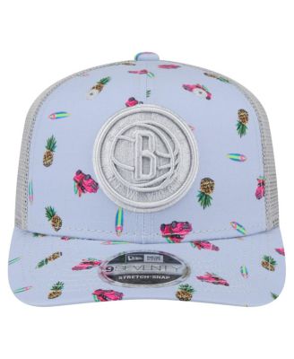 Men's Light Blue/Gray Brooklyn Nets Adventure Aloha Pattern 9SEVENTY Stretch-Snap Hat