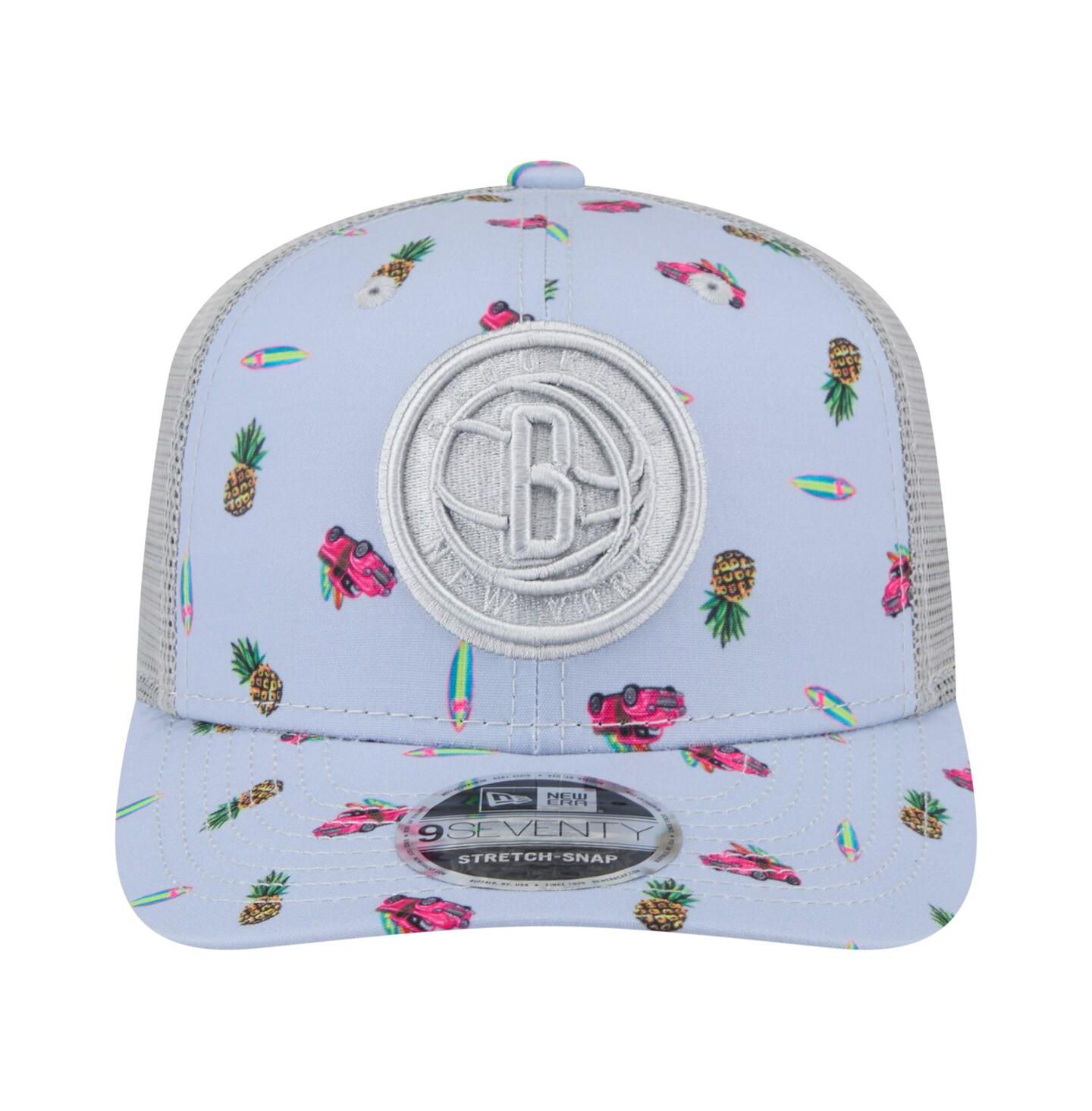 Мужской головной убор New Era Light Blue/Gray Brooklyn Nets Adventure Aloha Pattern 9SEVENTY Stretch-Snap Hat — фото 4