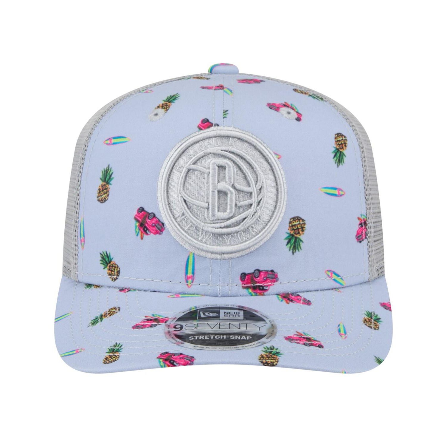 Men's Light Blue/Gray Brooklyn Nets Adventure Aloha Pattern 9SEVENTY Stretch-Snap Hat