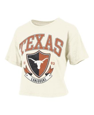Women's Cream Texas Longhorns Buckler Vintage Cropped T-Shirt