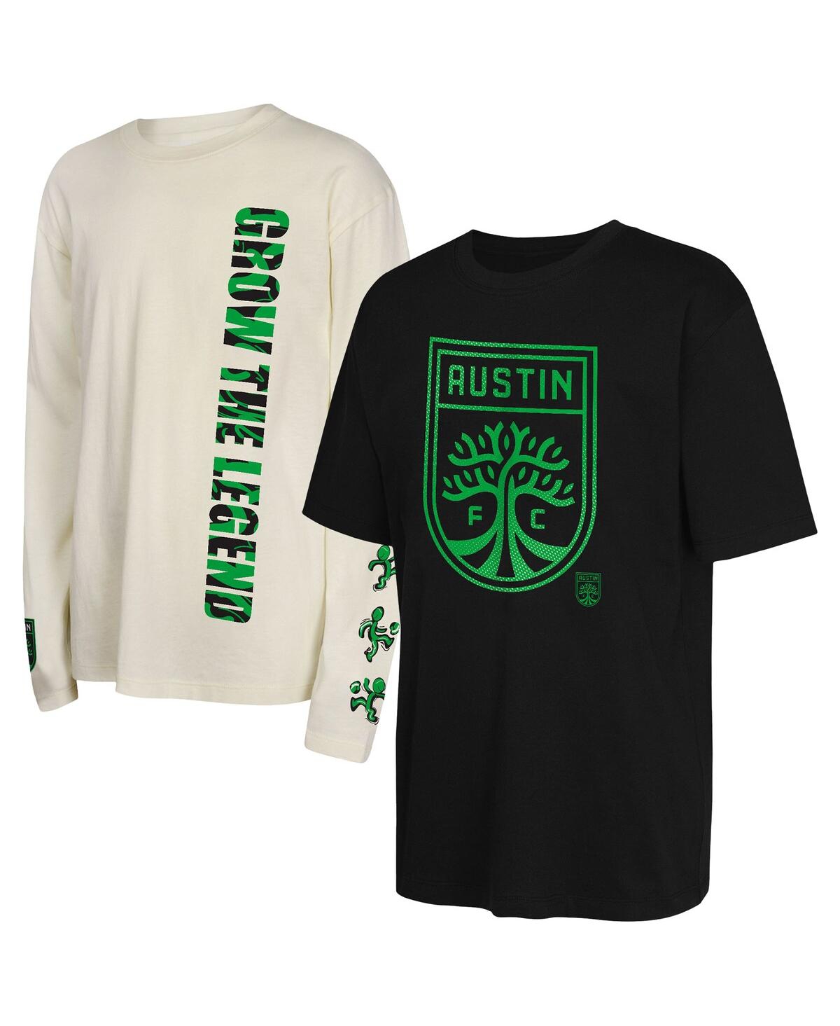 Outerstuff Big Boys And Girls 2-pack Black/tan Austin Fc Triple Dip Long Sleeve And Short Sleeve T-shirt Set In Black