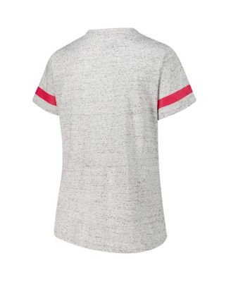 Women's Heather Gray Wisconsin Badgers Plus Size Lace-Up V-Neck T-Shirt