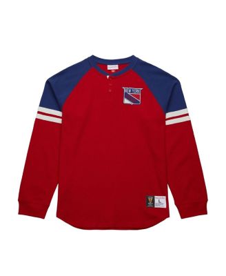 Mitchell & Ness - Men's Red New York Rangers Thermal Henley Long Sleeve T-Shirt
