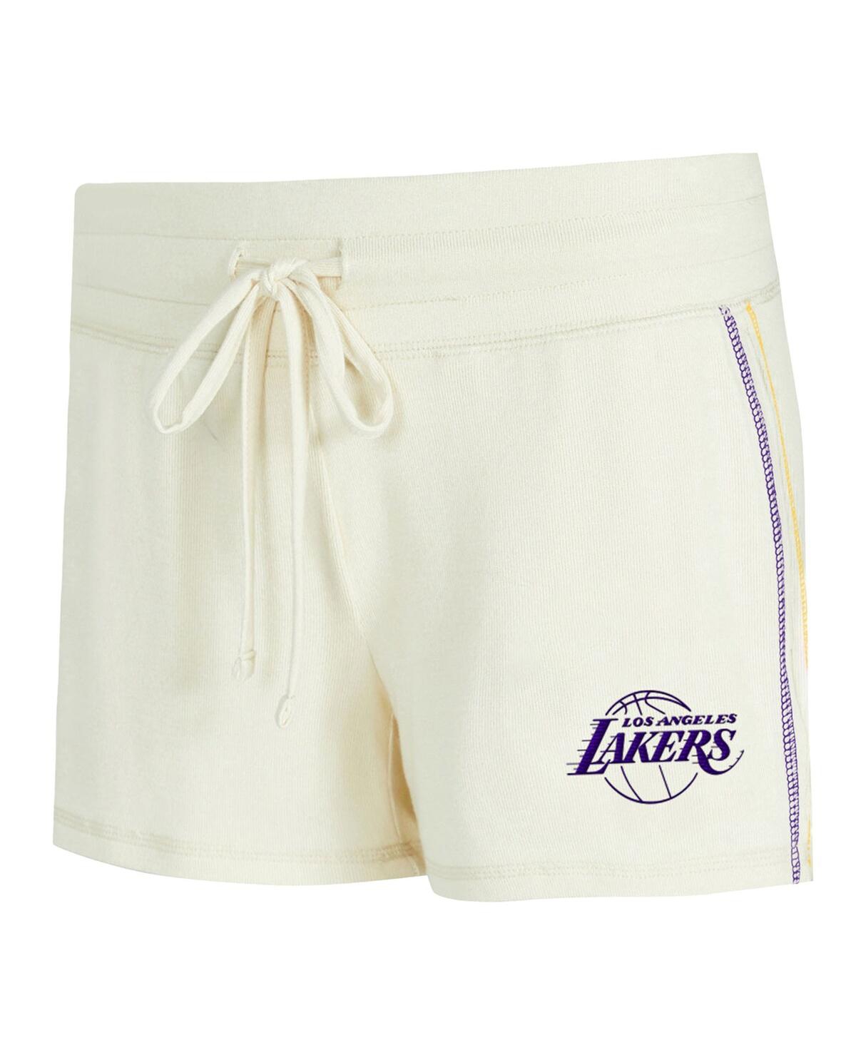 Concepts Sport Women's 2-piece Cream Los Angeles Lakers Kaki Hacci Knit Long Sleeve Top And Shorts Set In White