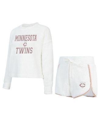 Concepts Sport - Women's White Minnesota Twins Painter Sherpa Long Sleeve Top Short Set