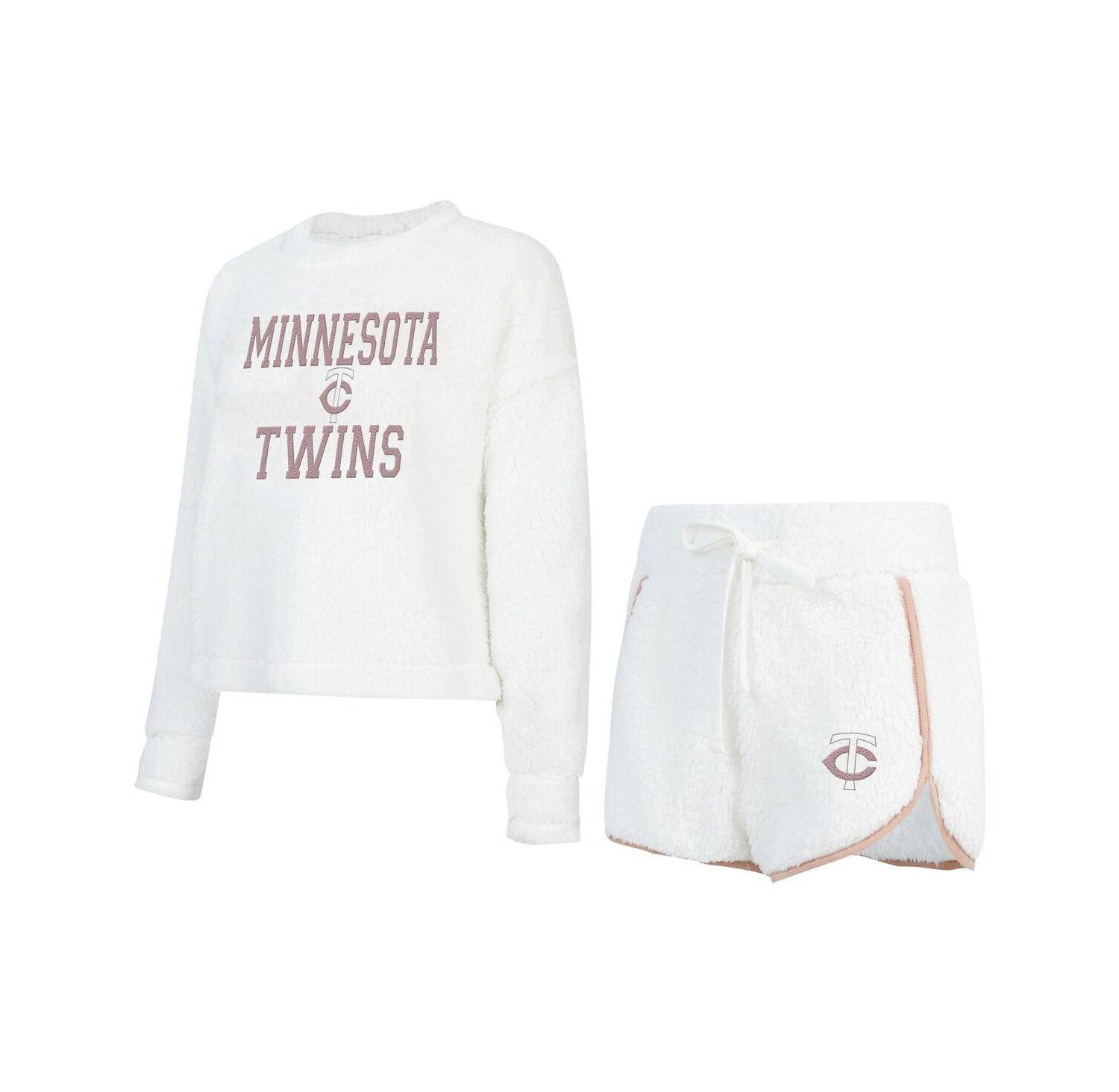 Women's 2-Pack White Minnesota Twins Painter Sherpa Long Sleeve Top and Shorts Set