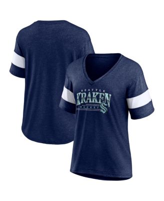 Fanatics - Women's Heather Deep Sea Blue Seattle Kraken Clapper V-Neck Half-Sleeve T-Shirt