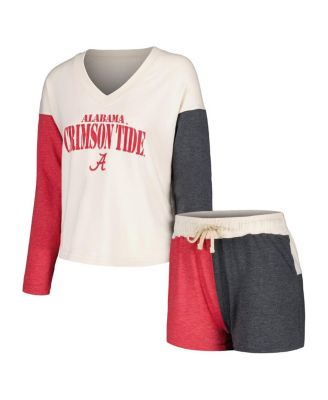 Wes & Willy - Women's Cream Alabama Crimson Tide Color Block Long Sleeve V-Neck T-Shirt and Shorts Set