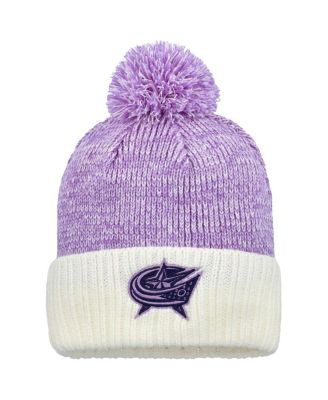 Fanatics - Men's Lavender/White Columbus Blue Jackets Hockey Fights Cancer Cuffed Knit Pom with Hat