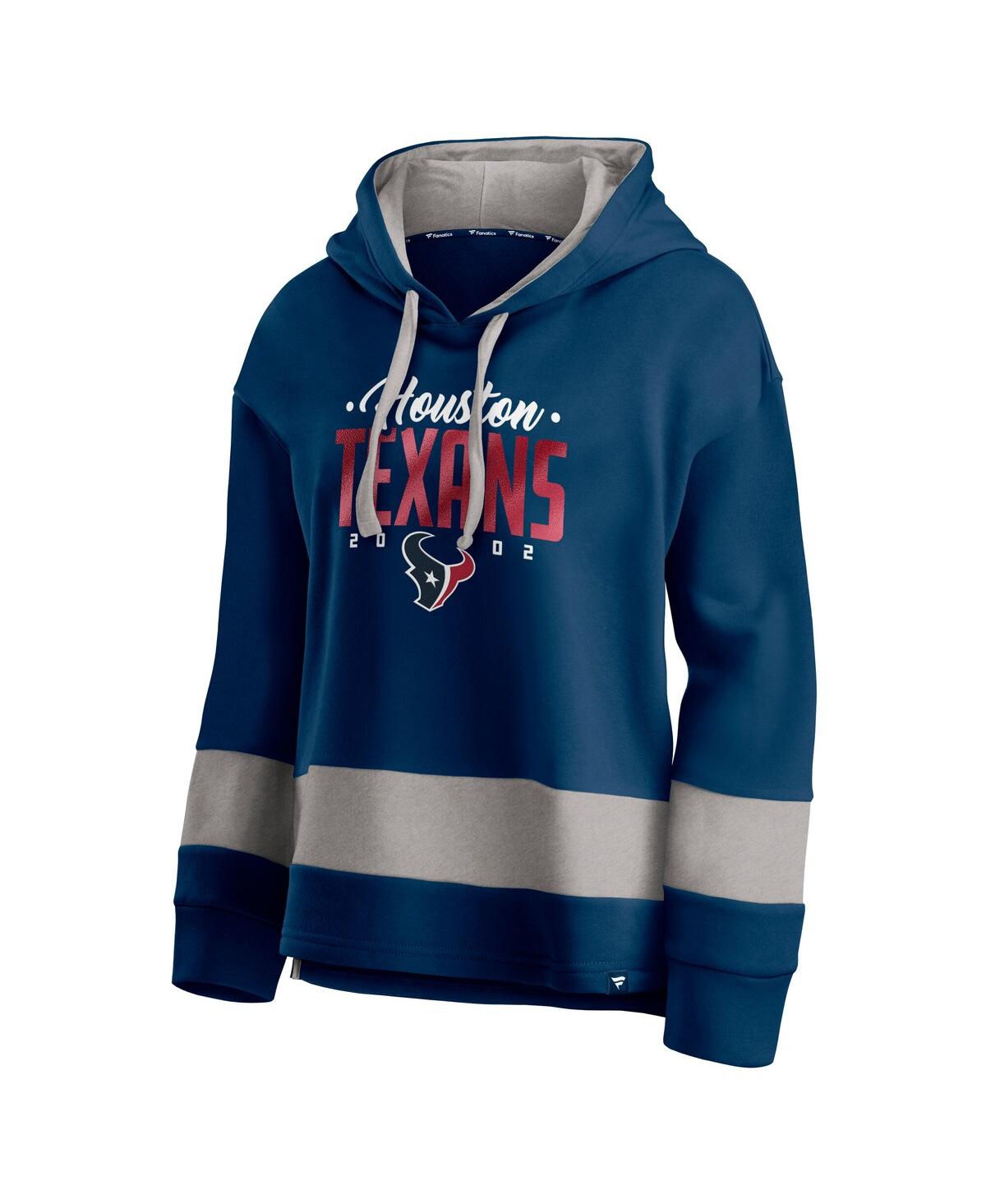 Fanatics Women's Navy/gray Houston Texans Huddle Up Fundamental Fleece Color Block Pullover Hoodie In Multi