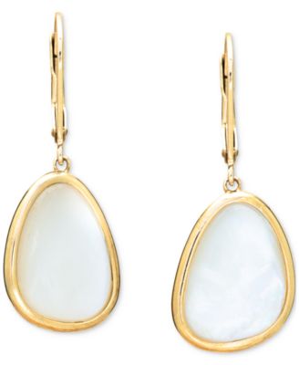 Mother of Pearl Abstract Bezel Leverback Drop Earrings in 18k Gold-Plated Sterling Silver