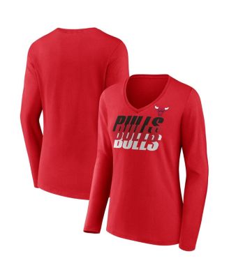 Fanatics - Women's Red Chicago Bulls Iconic Tumble Long Sleeve V-Neck T-Shirt