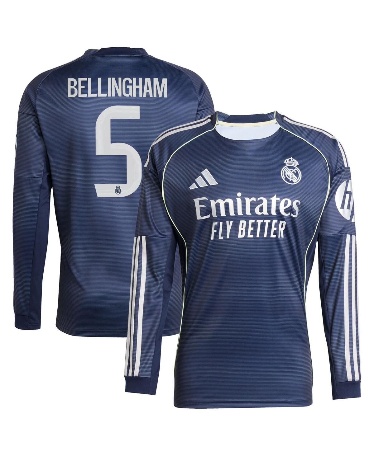 Мужская футболка Jude Bellingham Blue Real Madrid сезона 2025/26 с длинным рукавом-репликой на выезде.